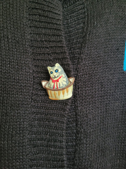 🔔 Purr & Jingle - vintage cardigan with cat images and buttons - size XL/XXL