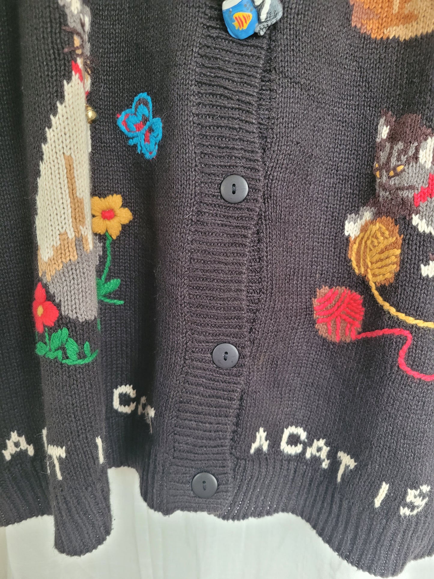 🔔 Purr & Jingle - vintage cardigan with cat images and buttons - size XL/XXL