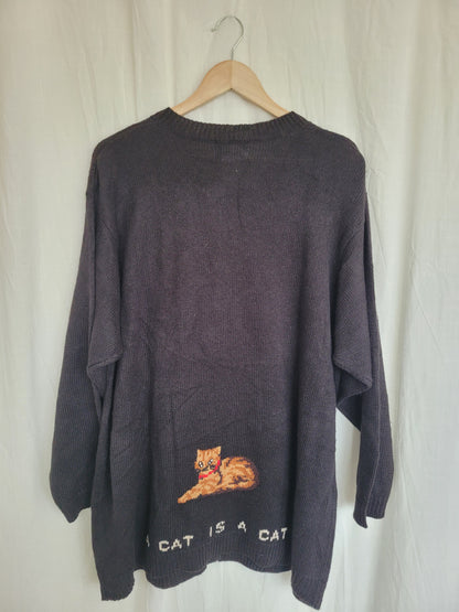 🔔 Purr & Jingle - vintage cardigan with cat images and buttons - size XL/XXL