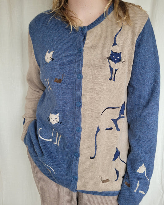 🐈 Cat Collector - vintage cardigan with embroidered cats - size XL