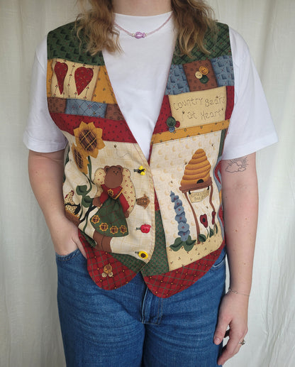 🌼 Sweet as Honey - vintage vest with bears and bees - size M