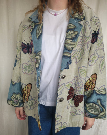 💙 Garden in Motion - vintage tapestry butterfly jacket - size L/XL