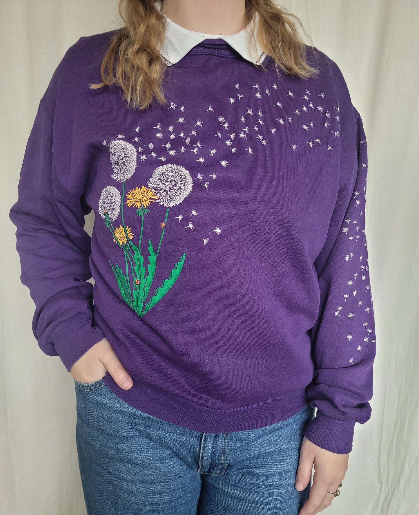 💜 Make a Wish - vintage crewneck sweater with dandelions and ladybugs - size M