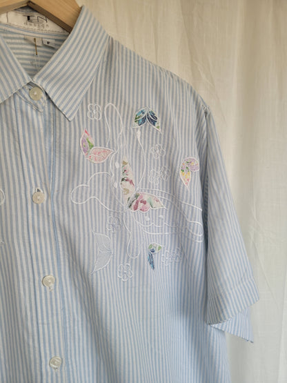 🦋 Sunny Day - vintage striped shirt with embroidered butterflies - size L/XL