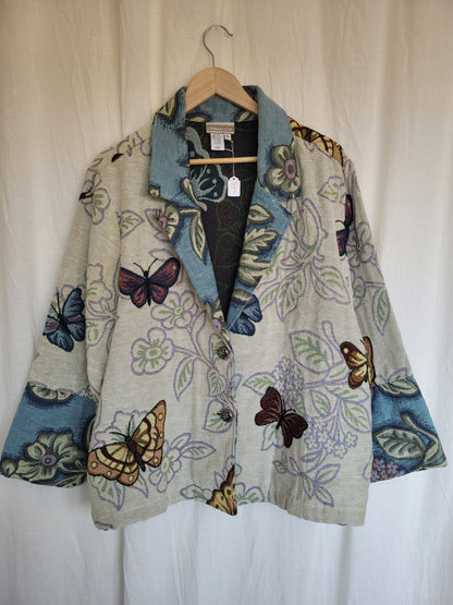 💙 Garden in Motion - vintage tapestry butterfly jacket - size L/XL