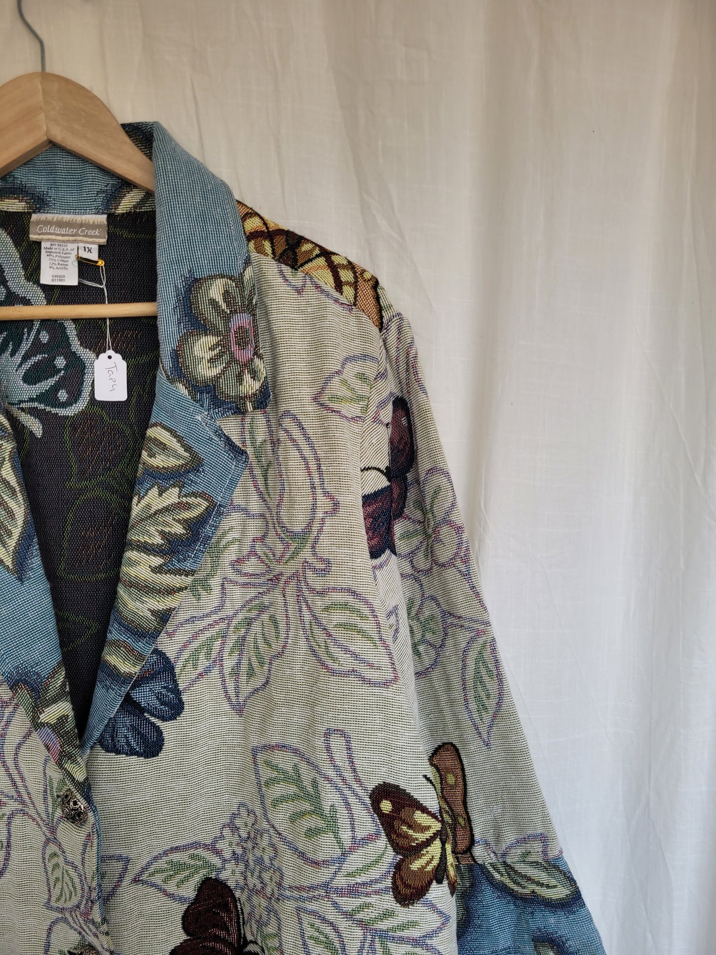 💙 Garden in Motion - vintage tapestry butterfly jacket - size L/XL