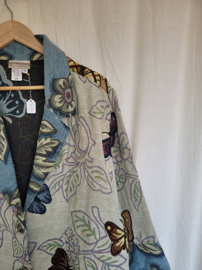 💙 Garden in Motion - vintage tapestry butterfly jacket - size L/XL