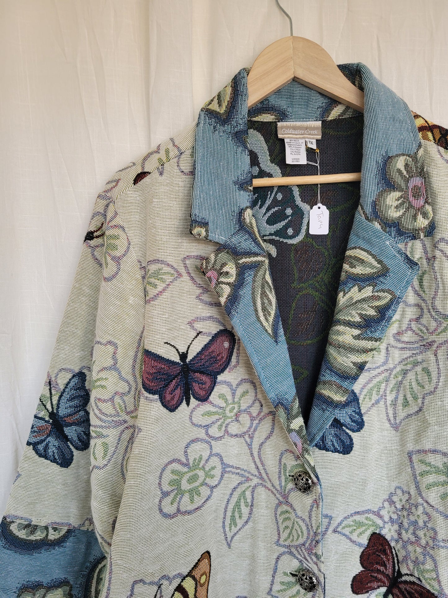 💙 Garden in Motion - vintage tapestry butterfly jacket - size L/XL