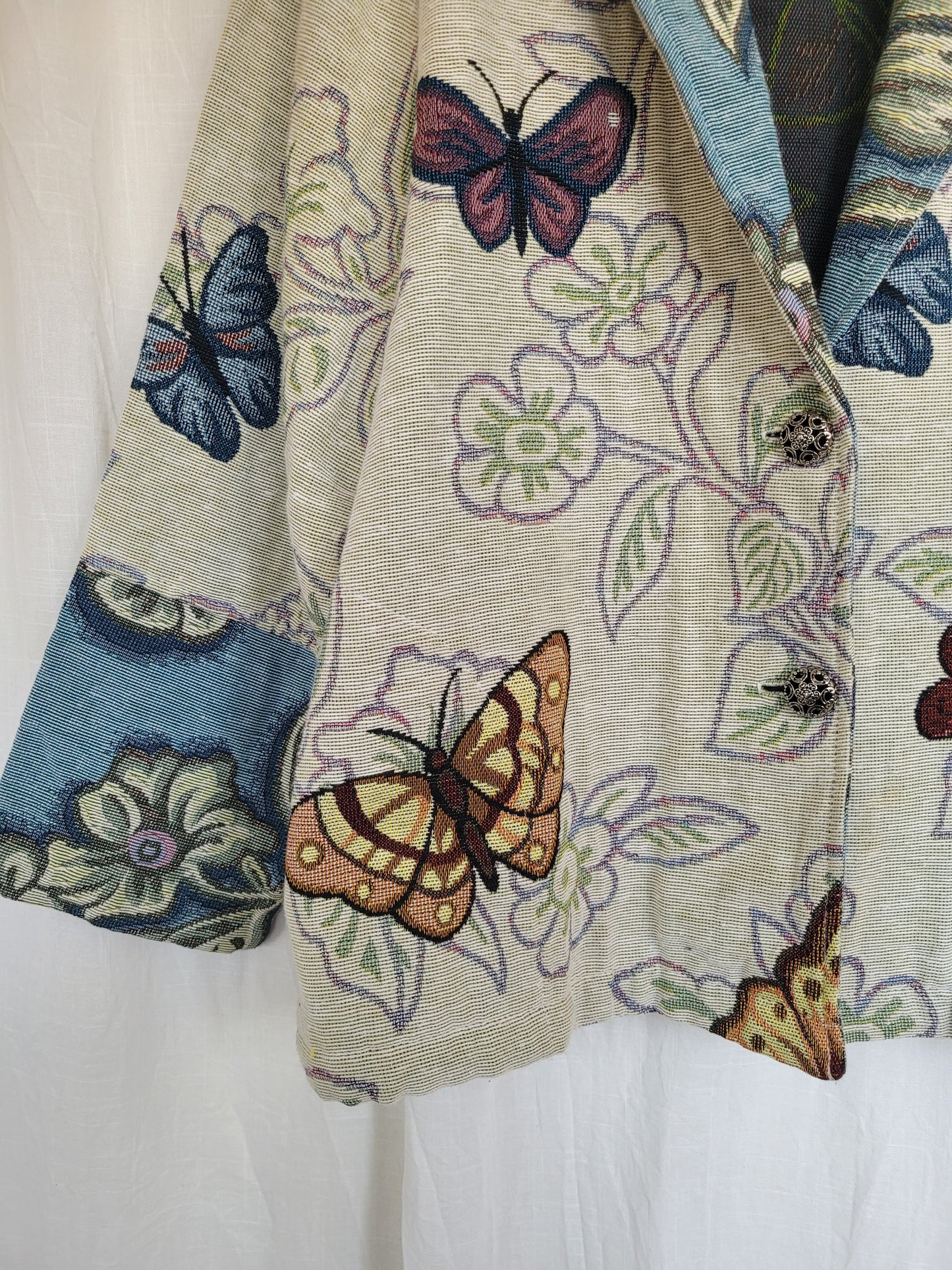 💙 Garden in Motion - vintage tapestry butterfly jacket - size L/XL