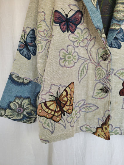 💙 Garden in Motion - vintage tapestry butterfly jacket - size L/XL