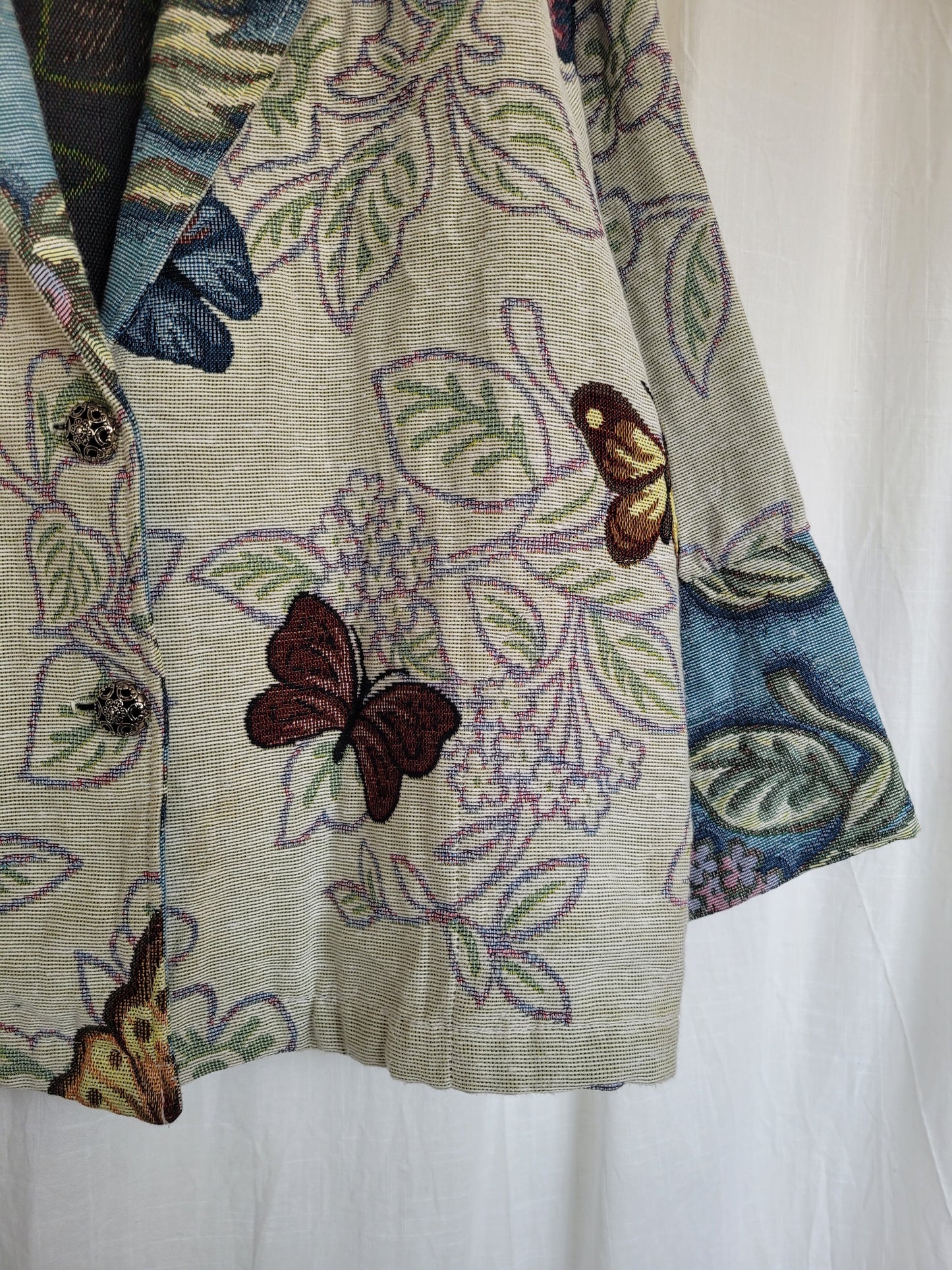 💙 Garden in Motion - vintage tapestry butterfly jacket - size L/XL