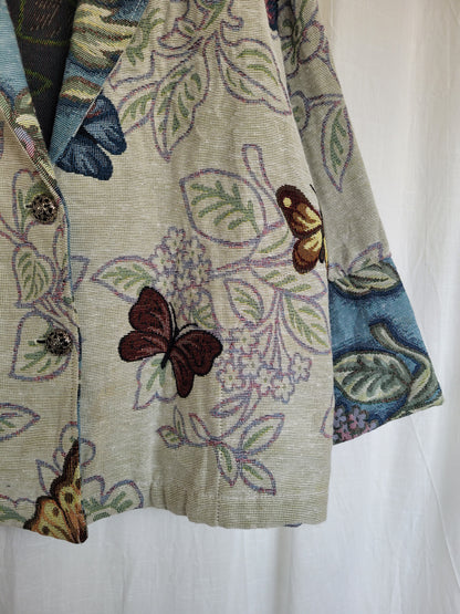 💙 Garden in Motion - vintage tapestry butterfly jacket - size L/XL