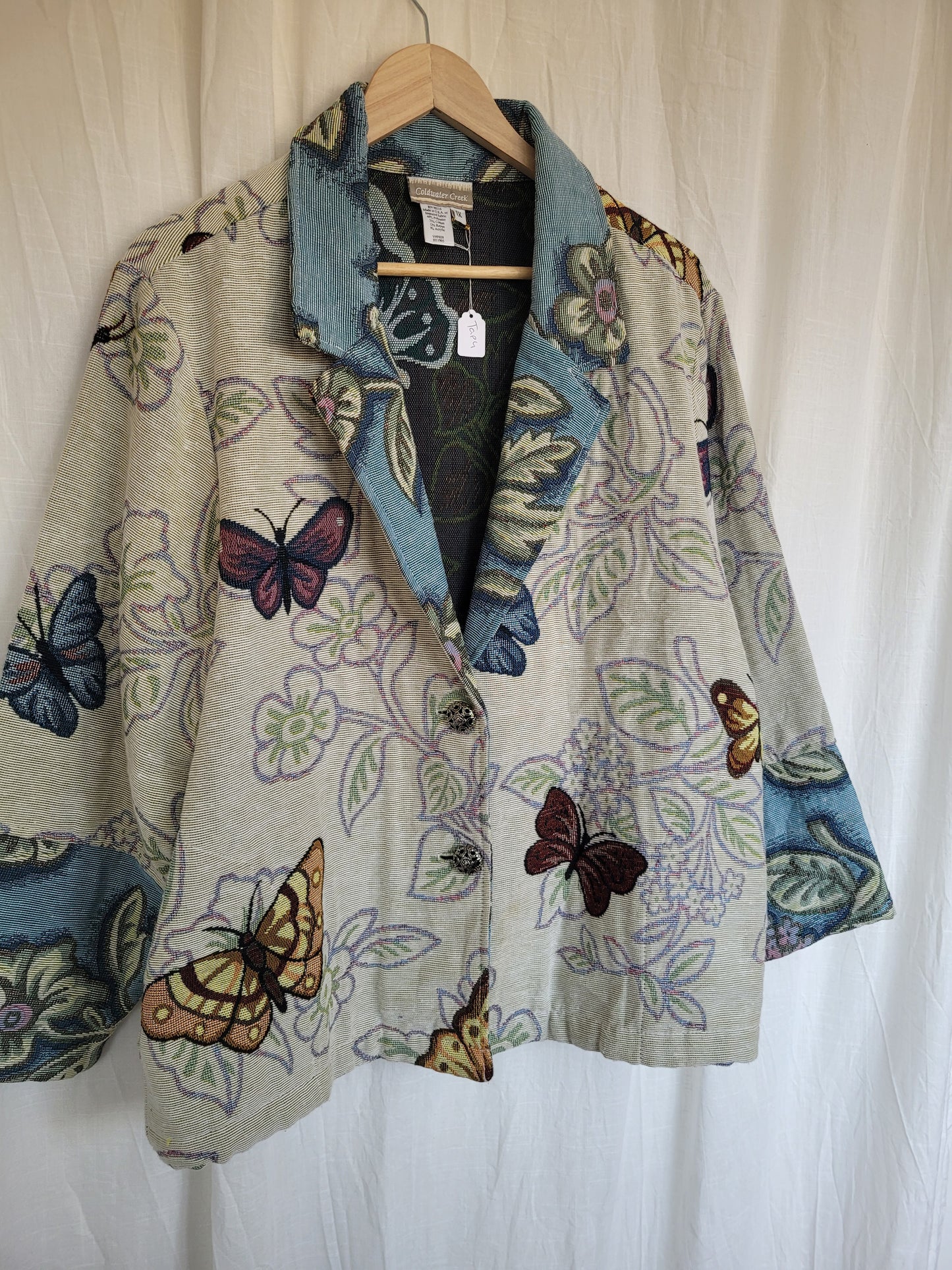 💙 Garden in Motion - vintage tapestry butterfly jacket - size L/XL