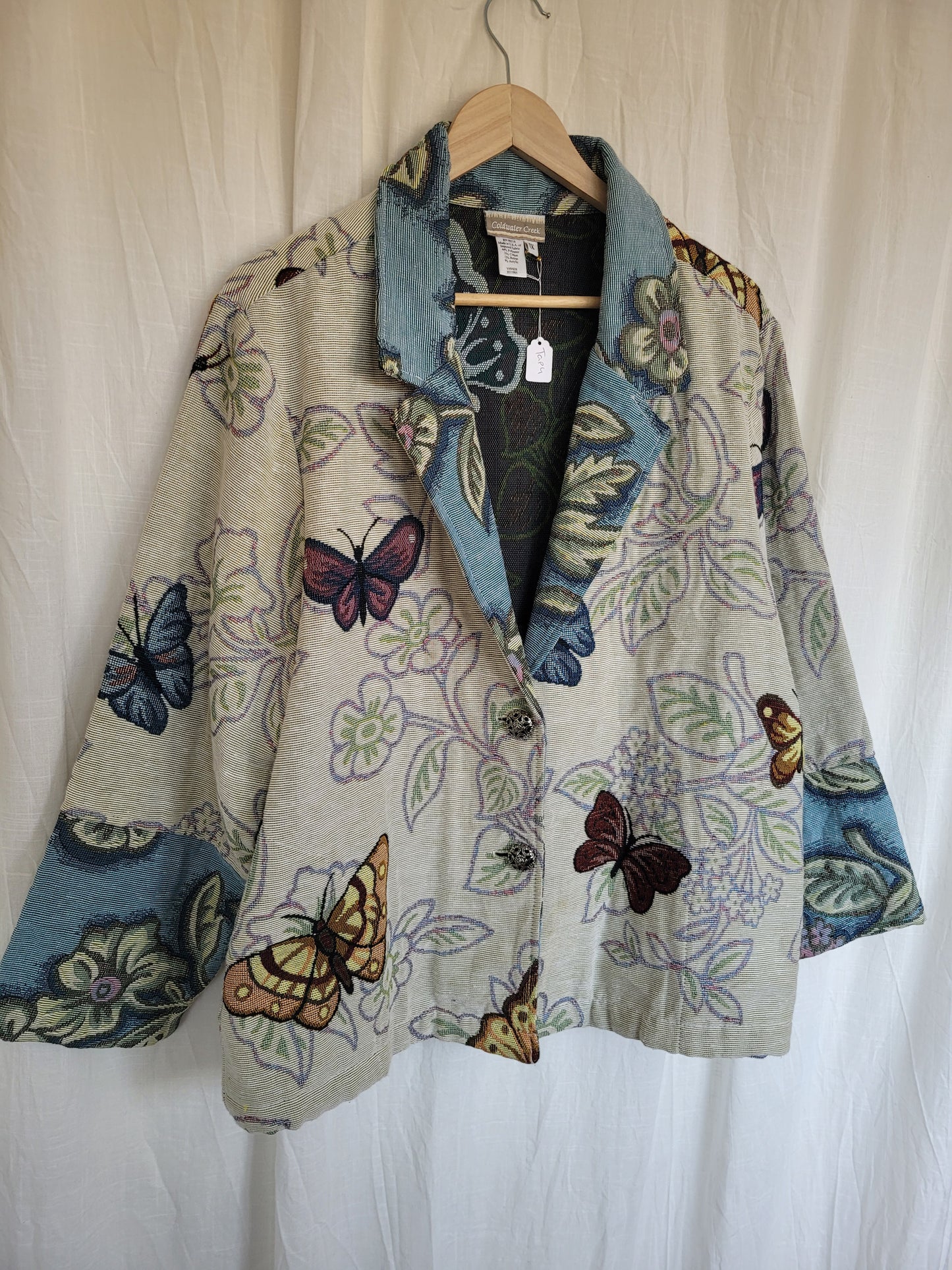 💙 Garden in Motion - vintage tapestry butterfly jacket - size L/XL