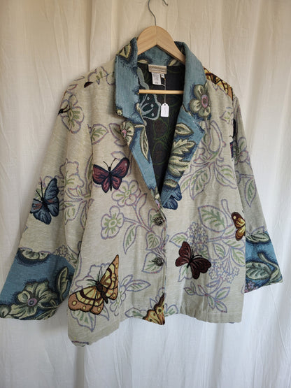 💙 Garden in Motion - vintage tapestry butterfly jacket - size L/XL