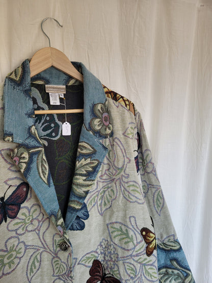 💙 Garden in Motion - vintage tapestry butterfly jacket - size L/XL