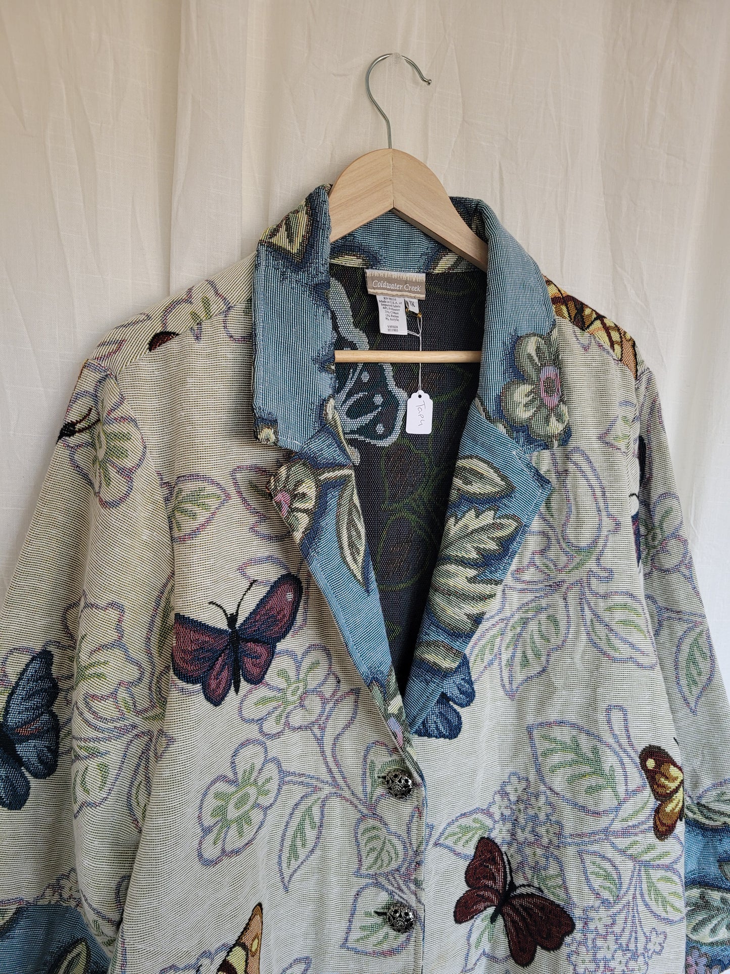 💙 Garden in Motion - vintage tapestry butterfly jacket - size L/XL