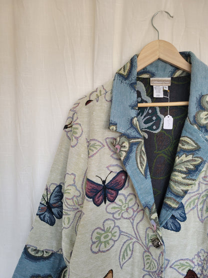 💙 Garden in Motion - vintage tapestry butterfly jacket - size L/XL