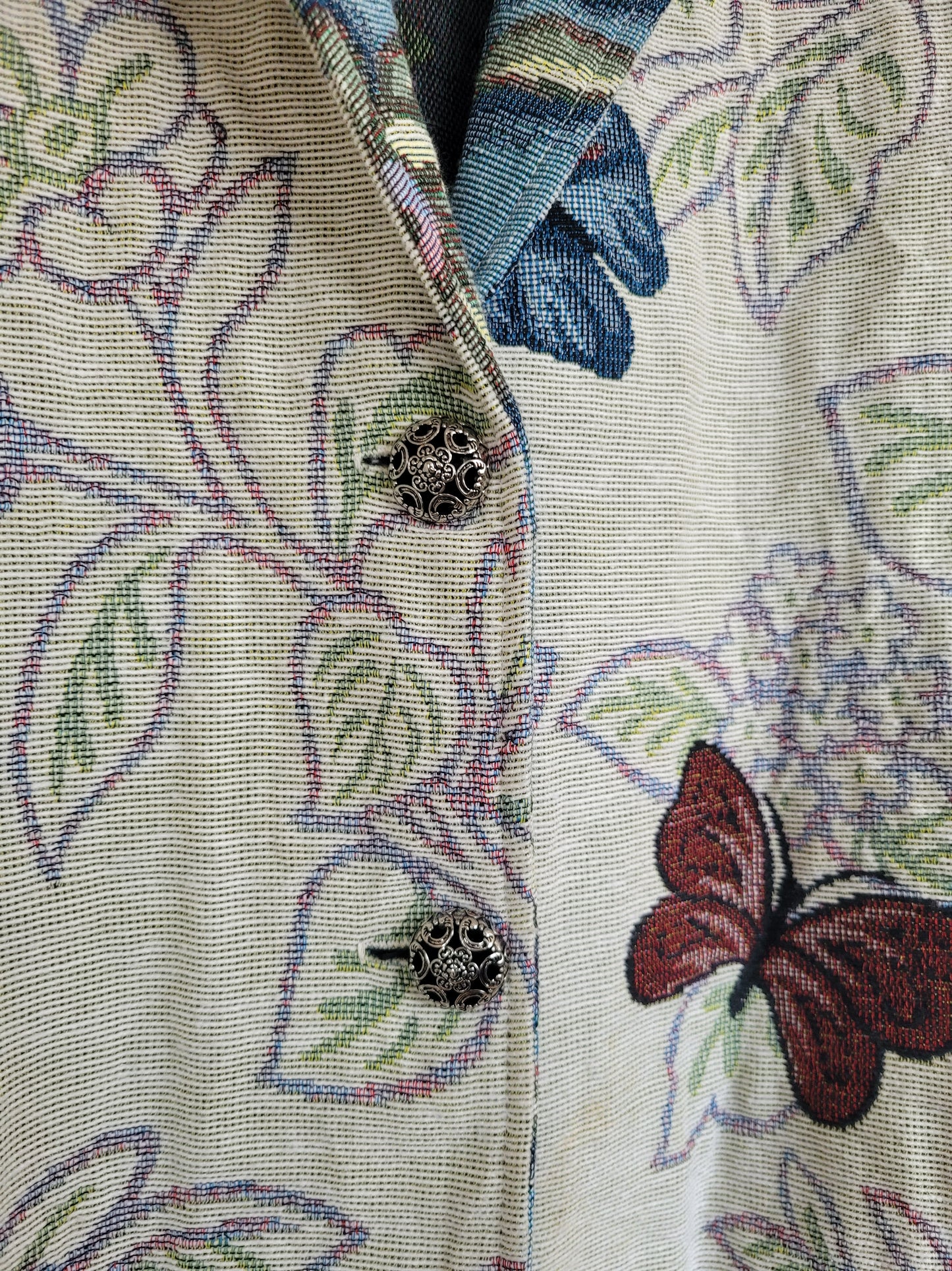 💙 Garden in Motion - vintage tapestry butterfly jacket - size L/XL