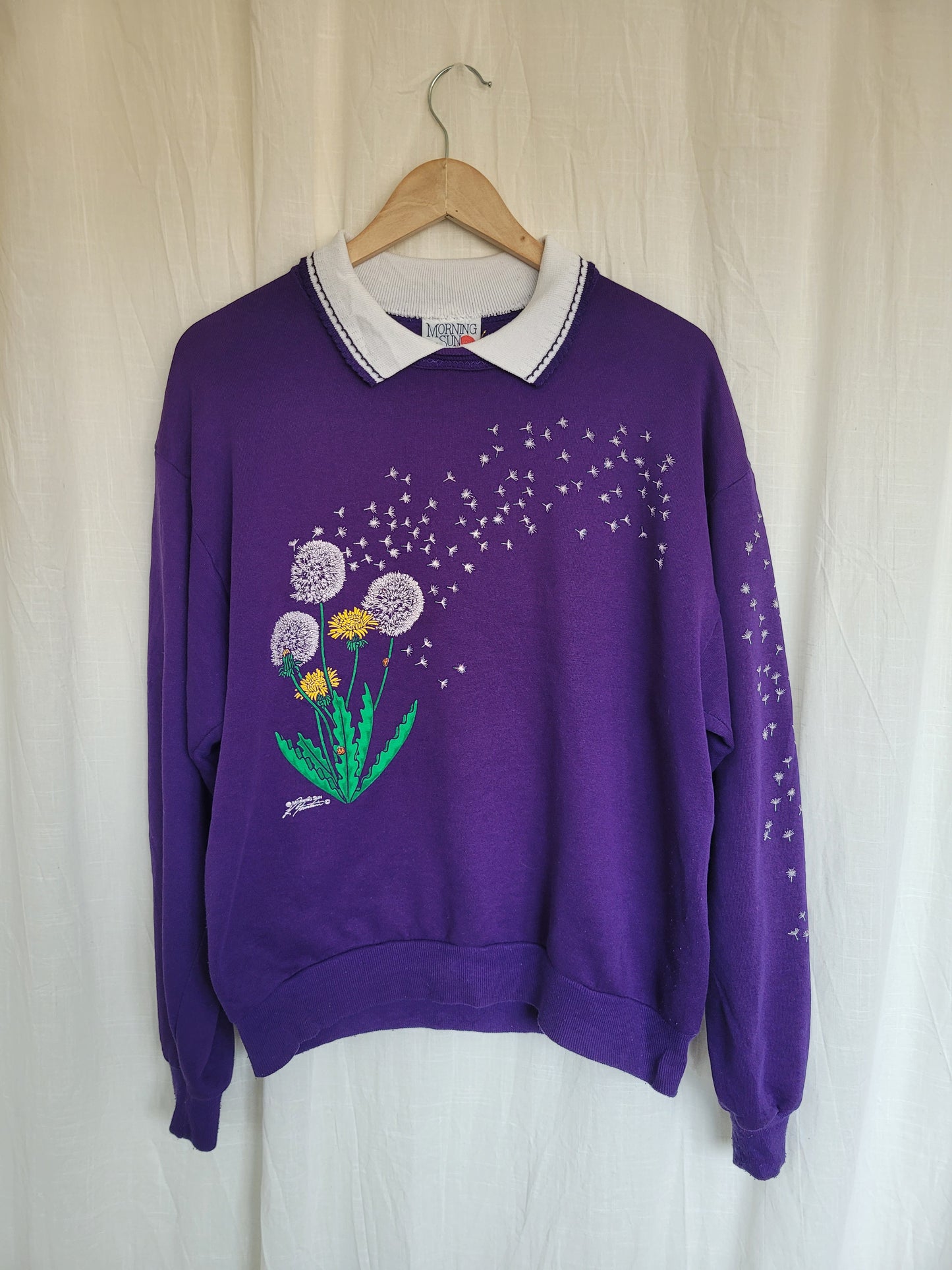 💜 Make a Wish - vintage crewneck sweater with dandelions and ladybugs - size M