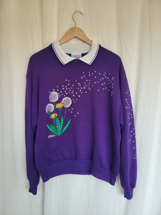 💜 Make a Wish - vintage crewneck sweater with dandelions and ladybugs - size M