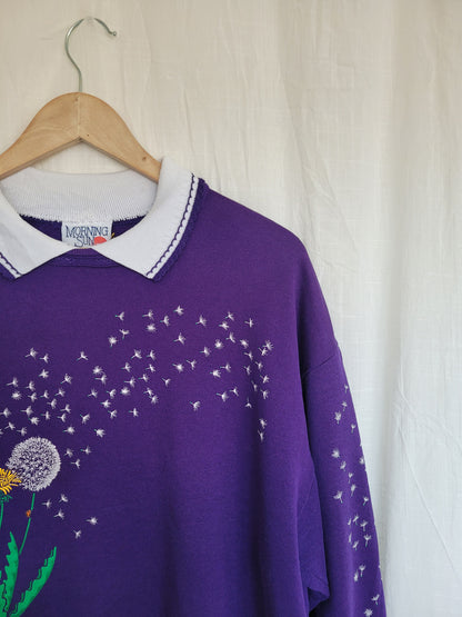 💜 Make a Wish - vintage crewneck sweater with dandelions and ladybugs - size M