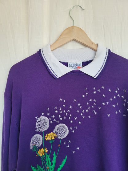 💜 Make a Wish - vintage crewneck sweater with dandelions and ladybugs - size M