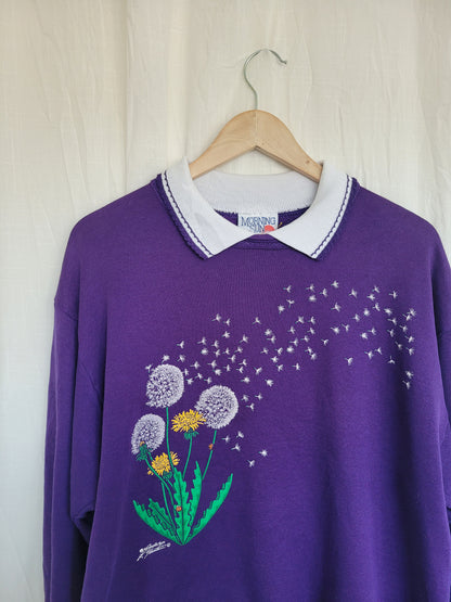 💜 Make a Wish - vintage crewneck sweater with dandelions and ladybugs - size M