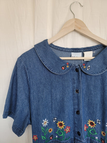✨ Sunny Meadow - vintage denim dress with embroidered details - size L