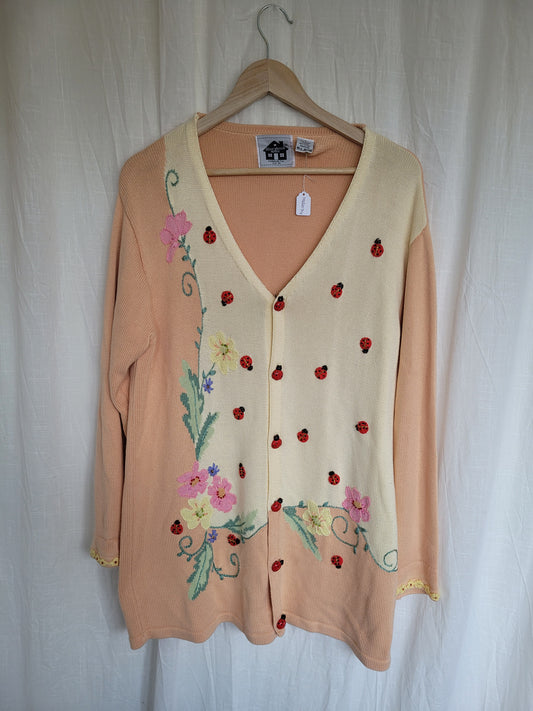 🌼 Ladybird Garden - vintage cardigan with ladybirds (Perfectly Imperfect) - size L