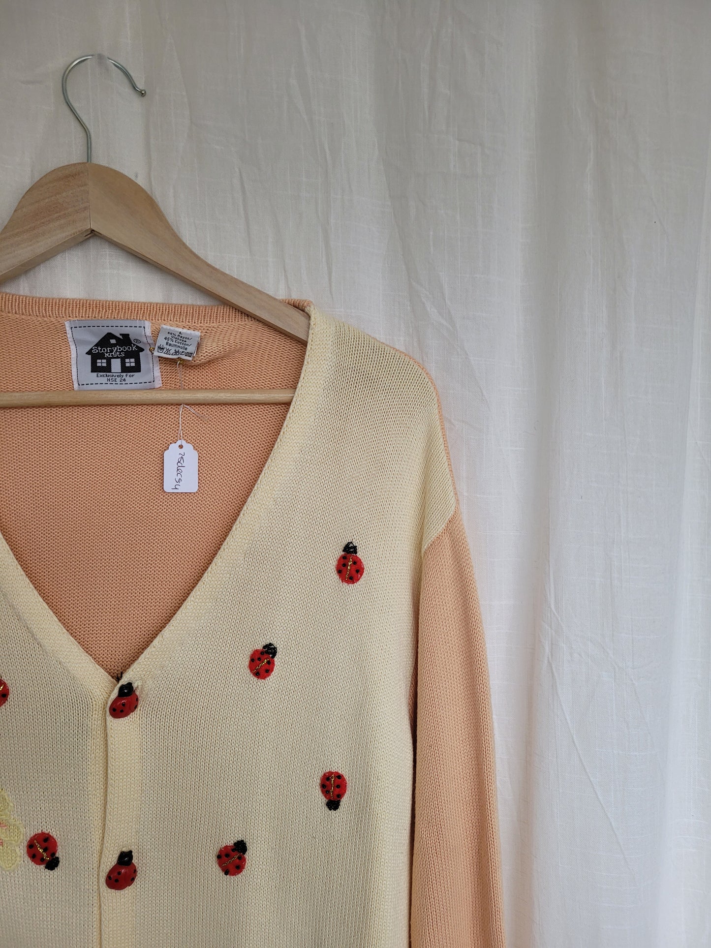 🌼 Ladybird Garden - vintage cardigan with ladybirds (Perfectly Imperfect) - size L