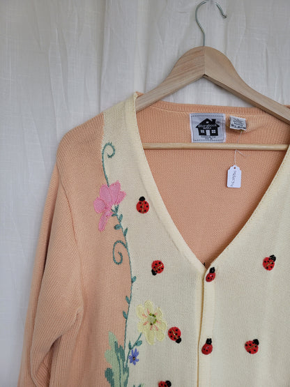 🌼 Ladybird Garden - vintage cardigan with ladybirds (Perfectly Imperfect) - size L