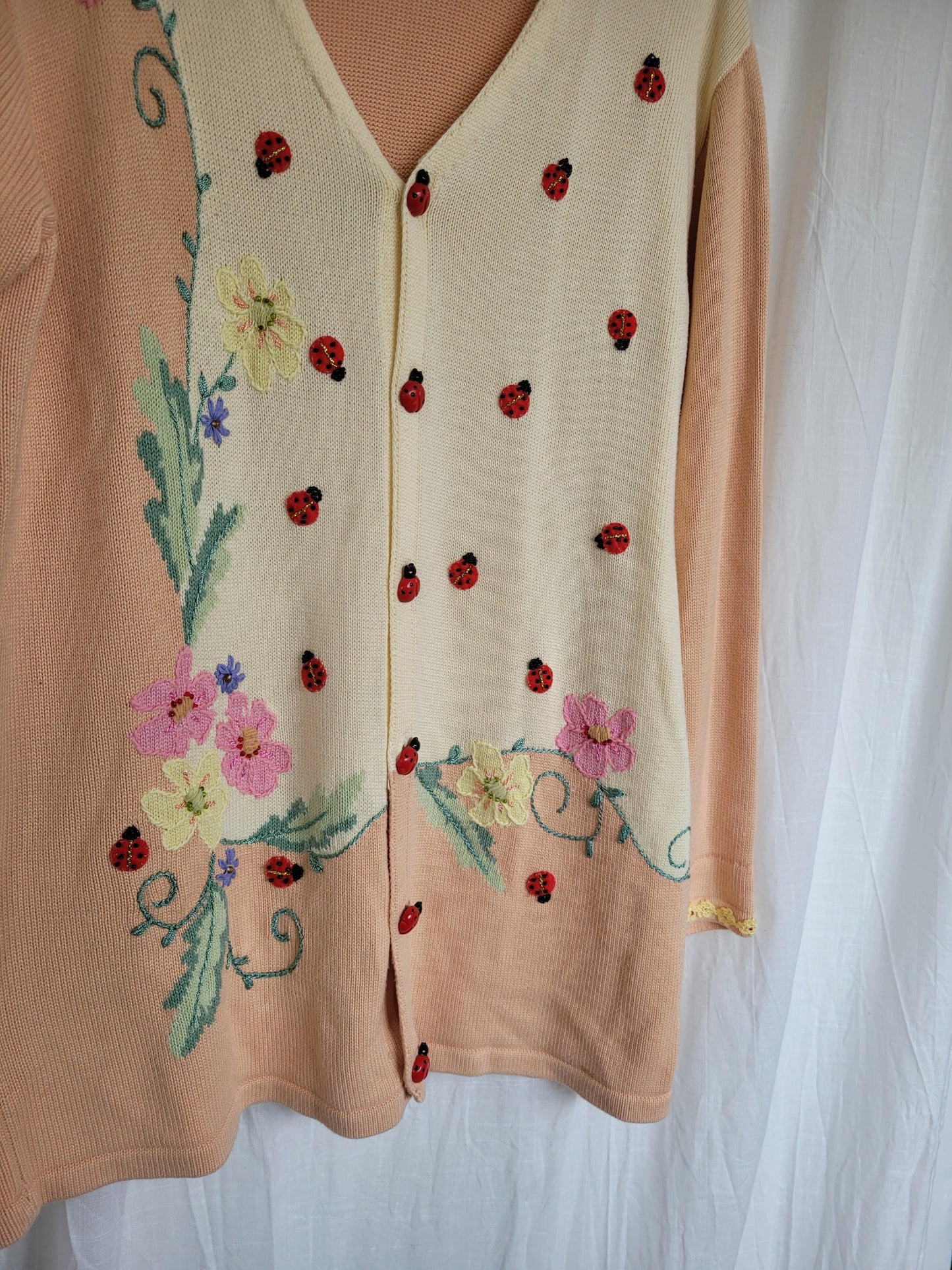 🌼 Ladybird Garden - vintage cardigan with ladybirds (Perfectly Imperfect) - size L