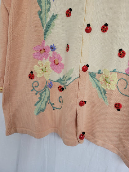 🌼 Ladybird Garden - vintage cardigan with ladybirds (Perfectly Imperfect) - size L