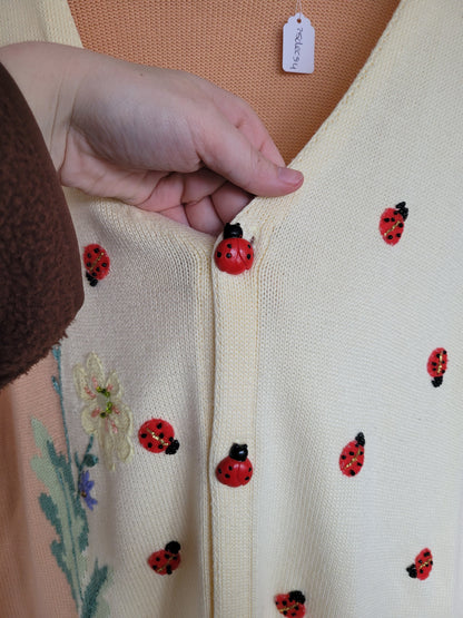 🌼 Ladybird Garden - vintage cardigan with ladybirds (Perfectly Imperfect) - size L
