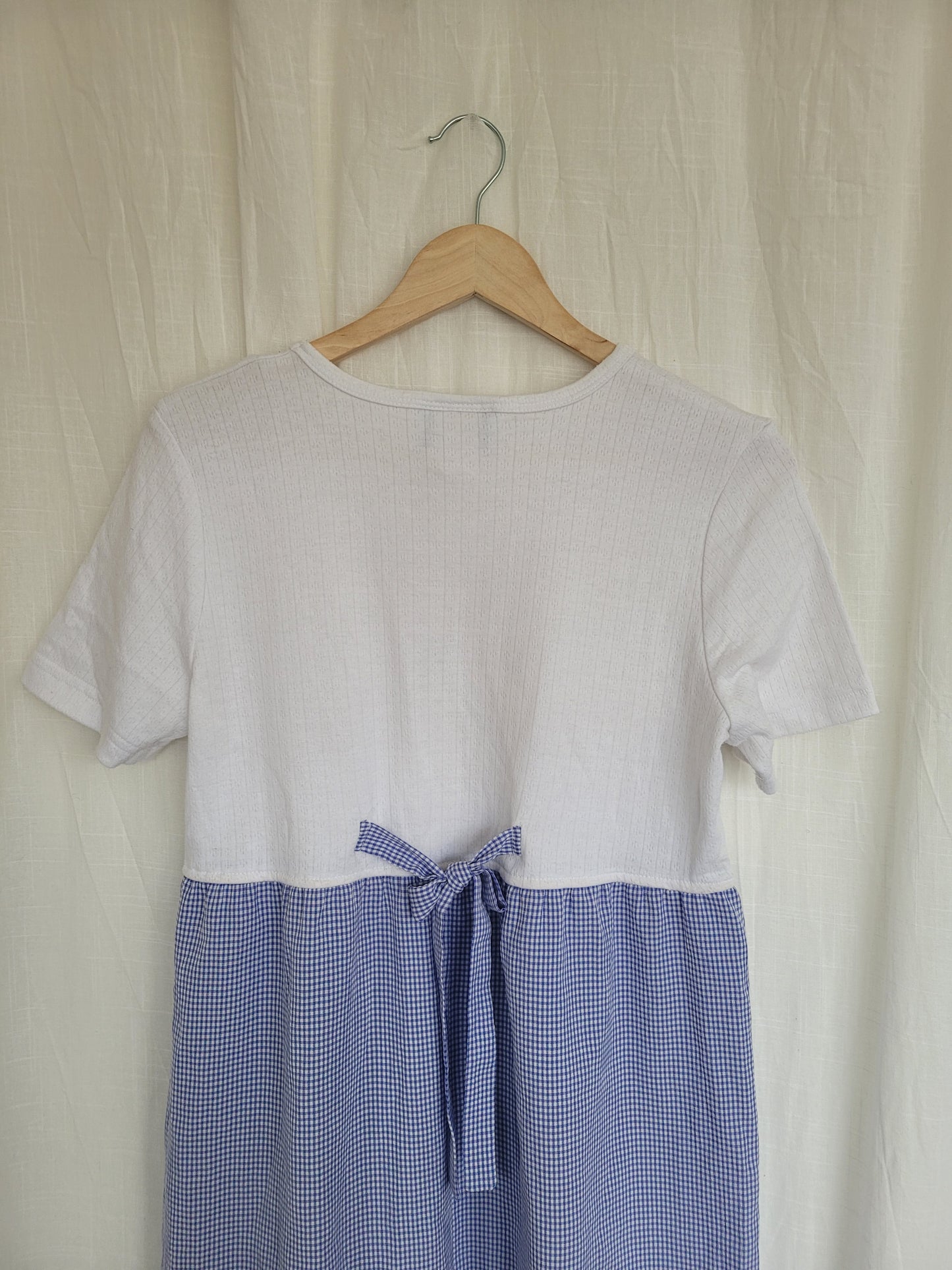 🌸 Blue Meadow - vintage dress with butterfly image and gingham skirt - size S/M