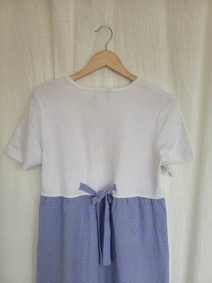 🌸 Blue Meadow - vintage dress with butterfly image and gingham skirt - size S/M