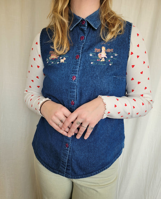 🍎 Apple Orchard - vintage sleeveless denim shirt - size M