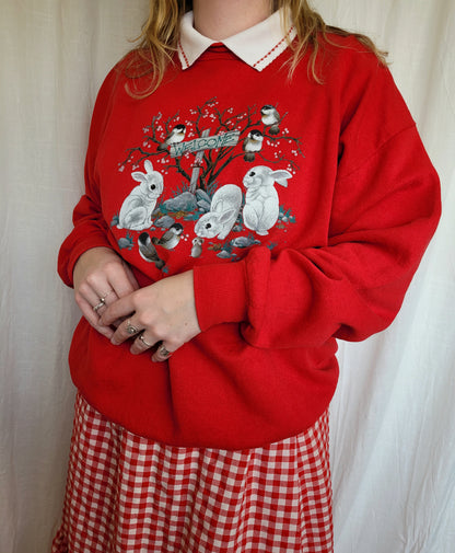 🐭 Little Garden Gathering - vintage crewneck sweater with animal image - size XL