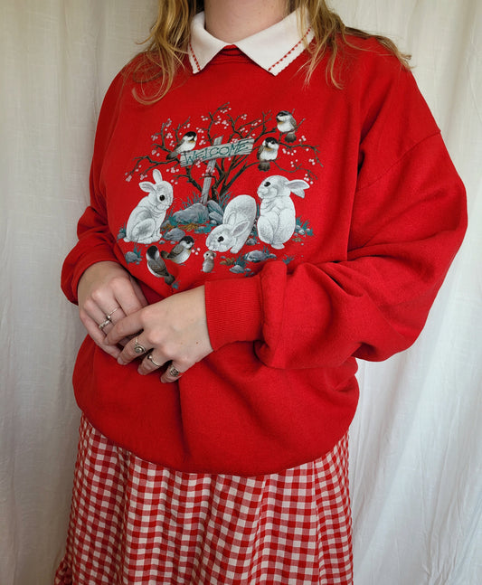 🐭 Little Garden Gathering - vintage crewneck sweater with animal image - size XL