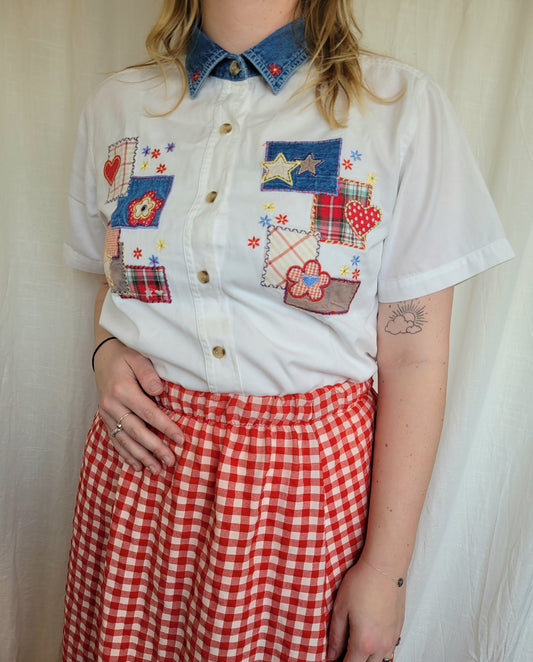 ⭐ The Cozy Patch - vintage blouse with embroidered and patchwork details - size M