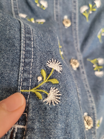 🤍 Alpine Garden - vintage denim vest with embroidered flowers - size XL