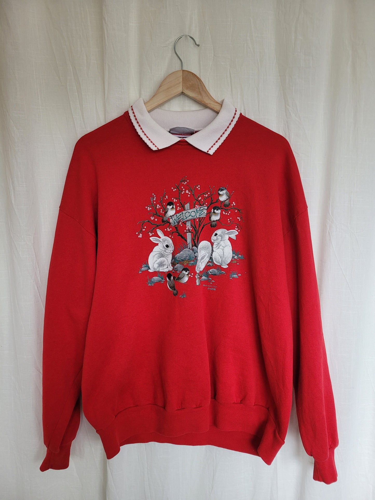 🐭 Little Garden Gathering - vintage crewneck sweater with animal image - size XL