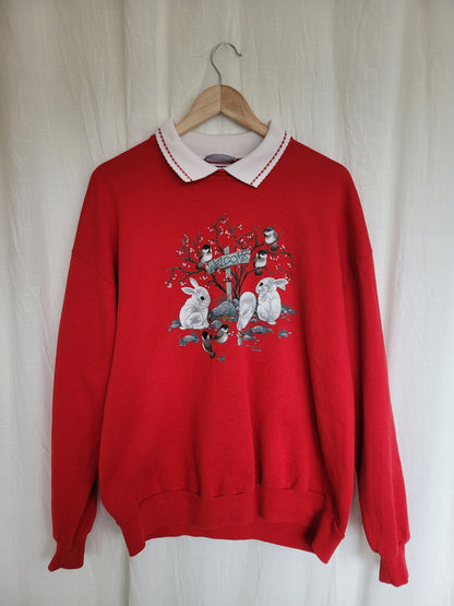 🐭 Little Garden Gathering - vintage crewneck sweater with animal image - size XL