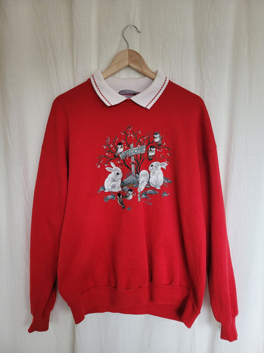 🐭 Little Garden Gathering - vintage crewneck sweater with animal image - size XL