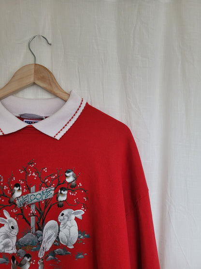 🐭 Little Garden Gathering - vintage crewneck sweater with animal image - size XL