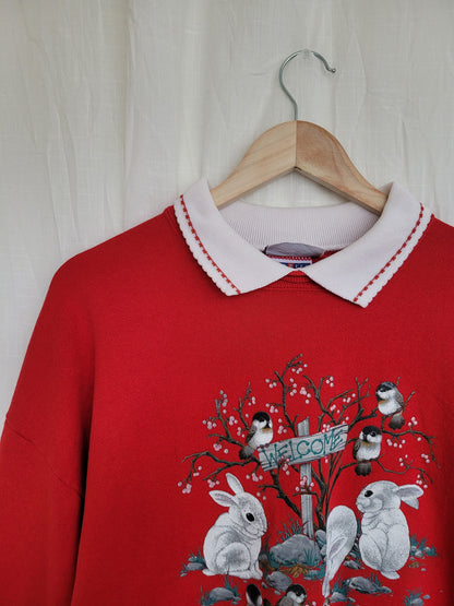 🐭 Little Garden Gathering - vintage crewneck sweater with animal image - size XL
