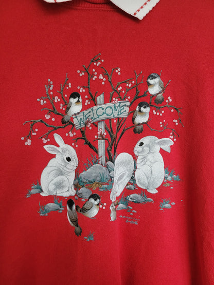 🐭 Little Garden Gathering - vintage crewneck sweater with animal image - size XL