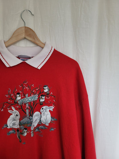 🐭 Little Garden Gathering - vintage crewneck sweater with animal image - size XL