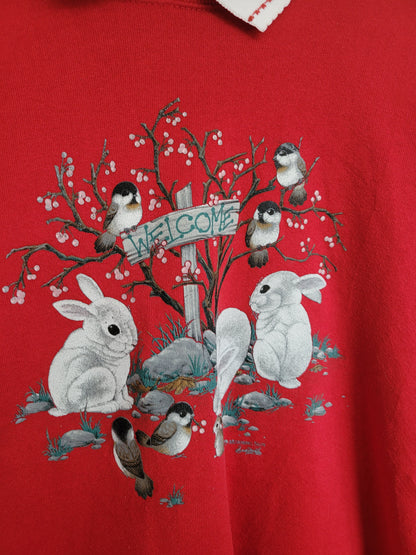🐭 Little Garden Gathering - vintage crewneck sweater with animal image - size XL